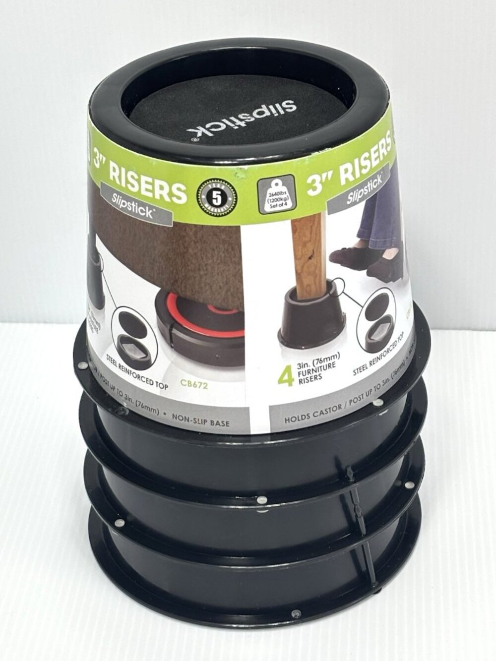 Slipstick 3 Inch Bed Risers 4 Pack Heavy Duty Furniture Elevators Non Slip -NEW